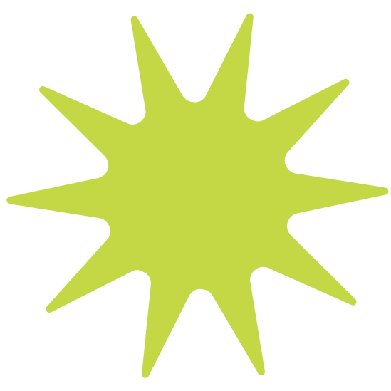 Bright yellow-green starburst shape with pointed edges