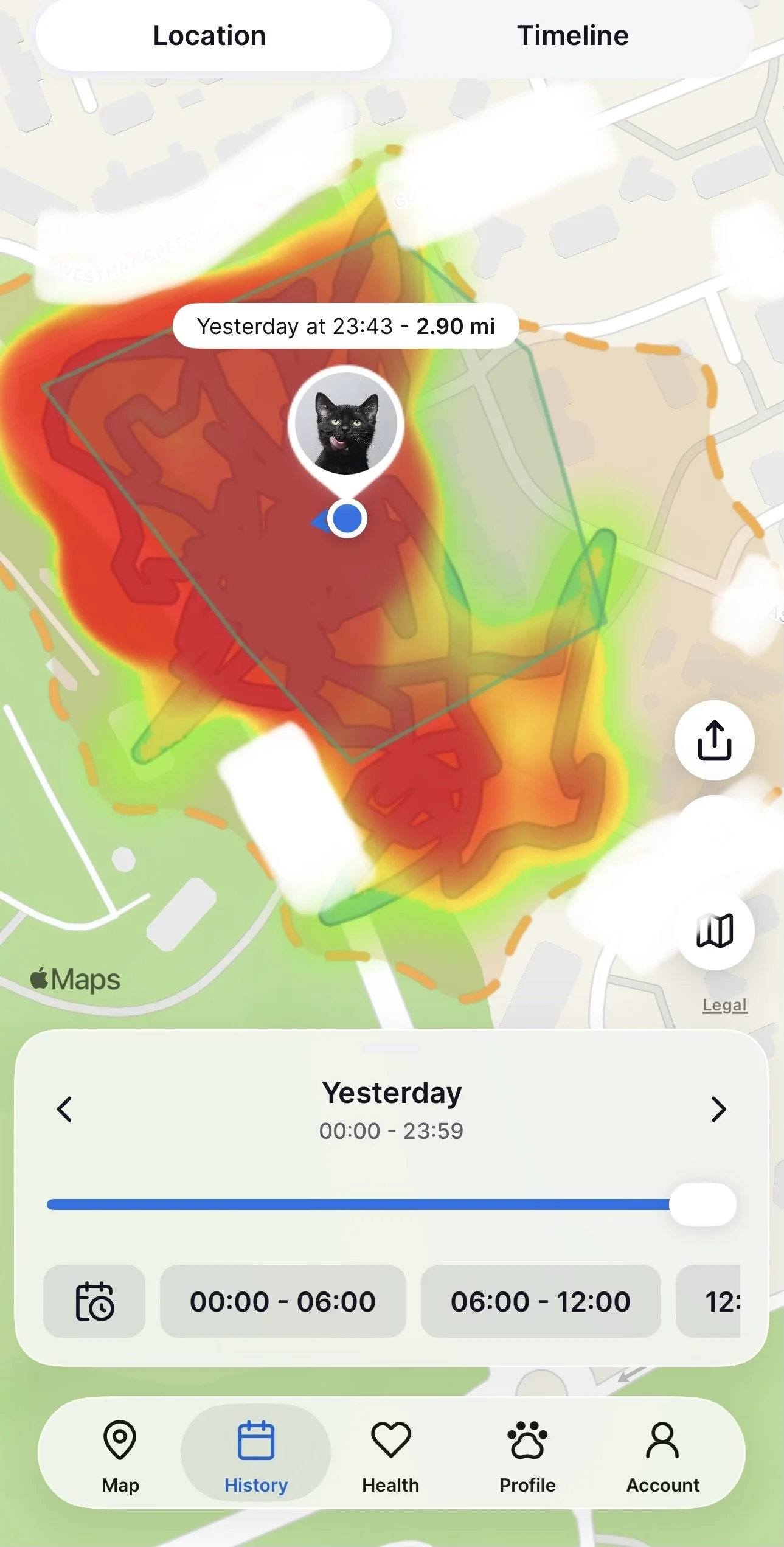 Heat spot on Tractive app