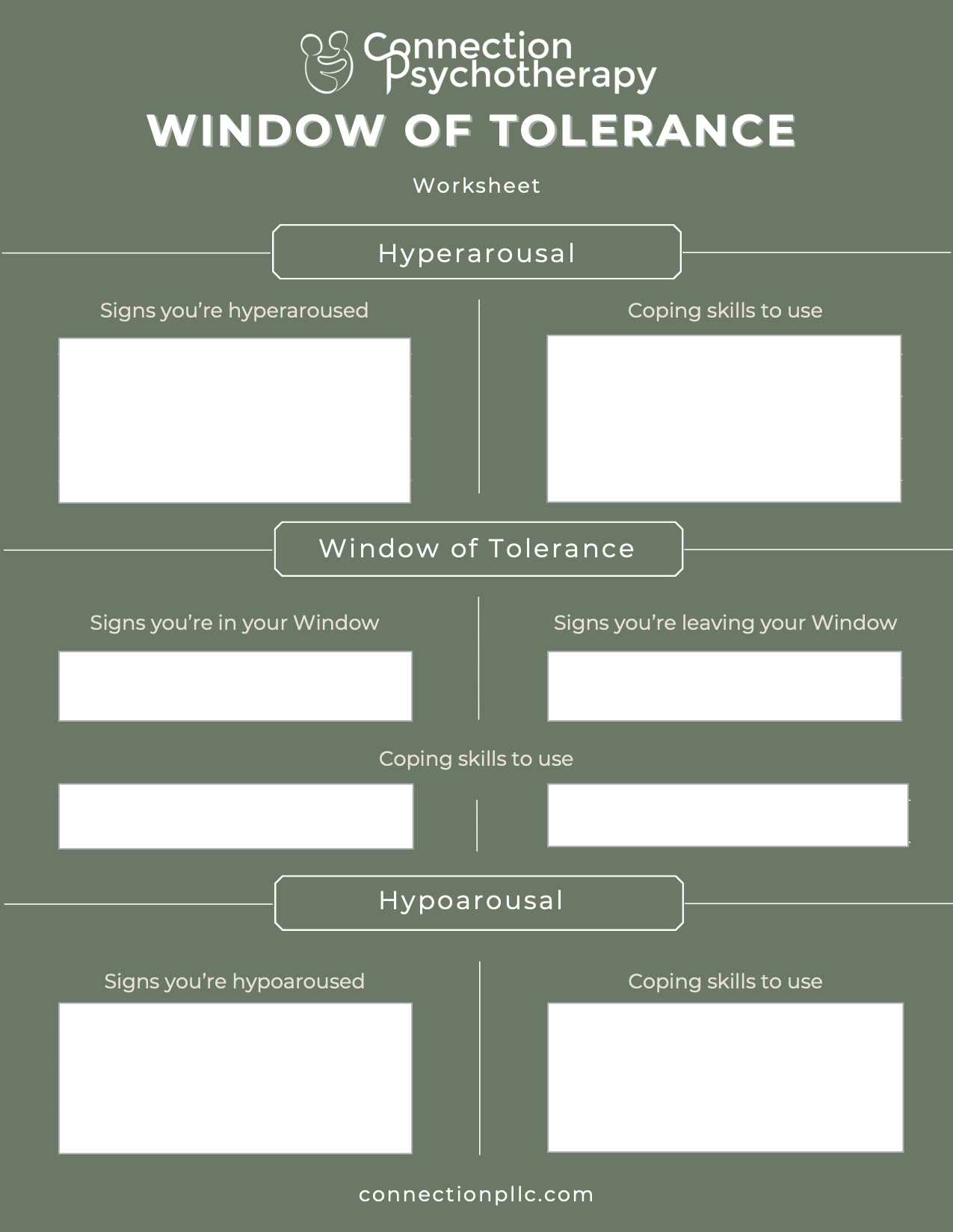 Window of Tolerance Fillable Worksheet
