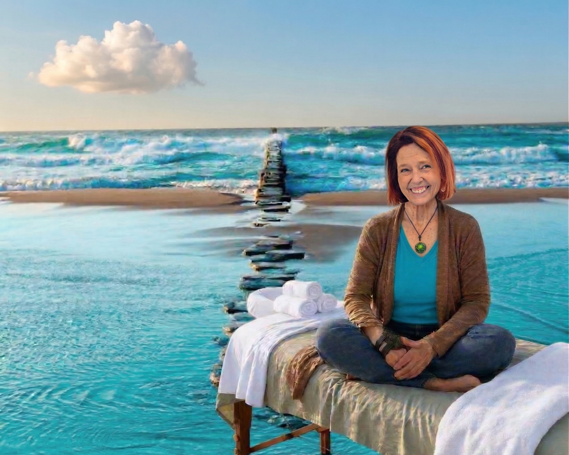 TJ Jones, Ortho-Bionomy® practitioner at Wise Touch Bodywork in Tigard and Lake Oswego, smiling on a serene beach