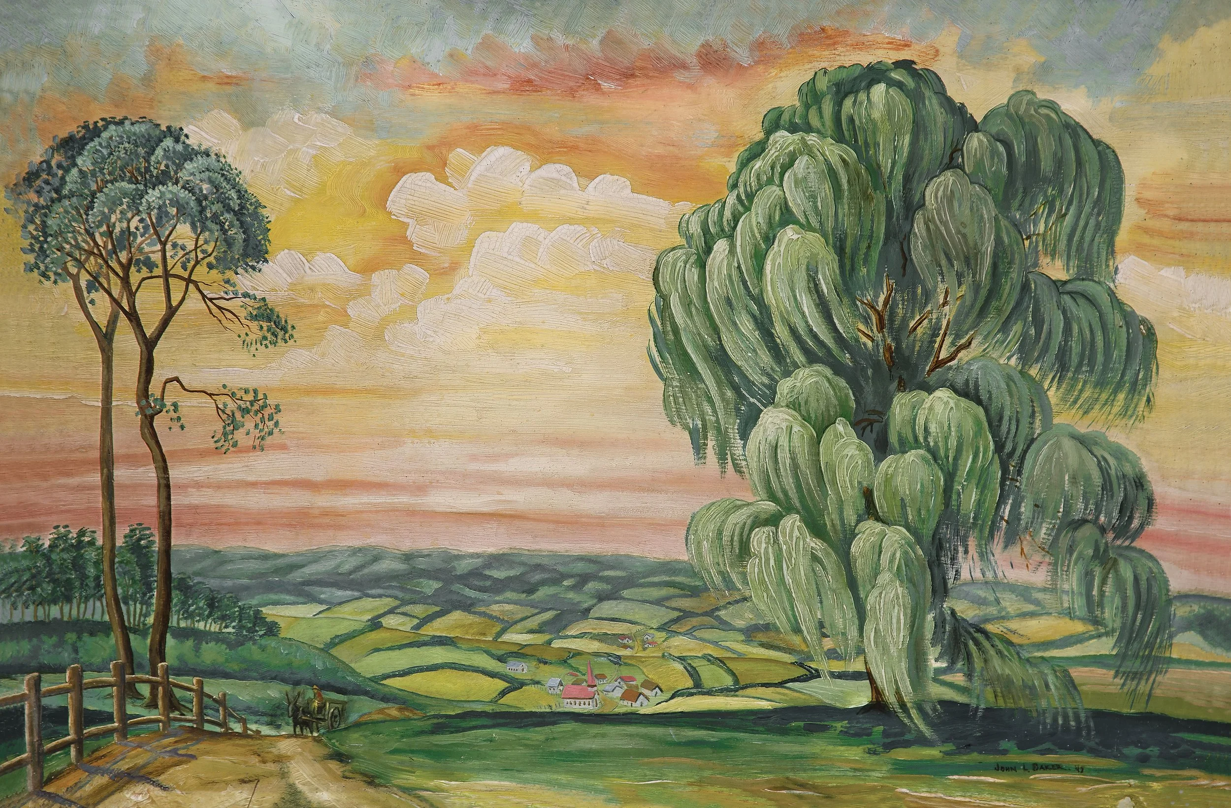 Farm Scene with Willow Tree