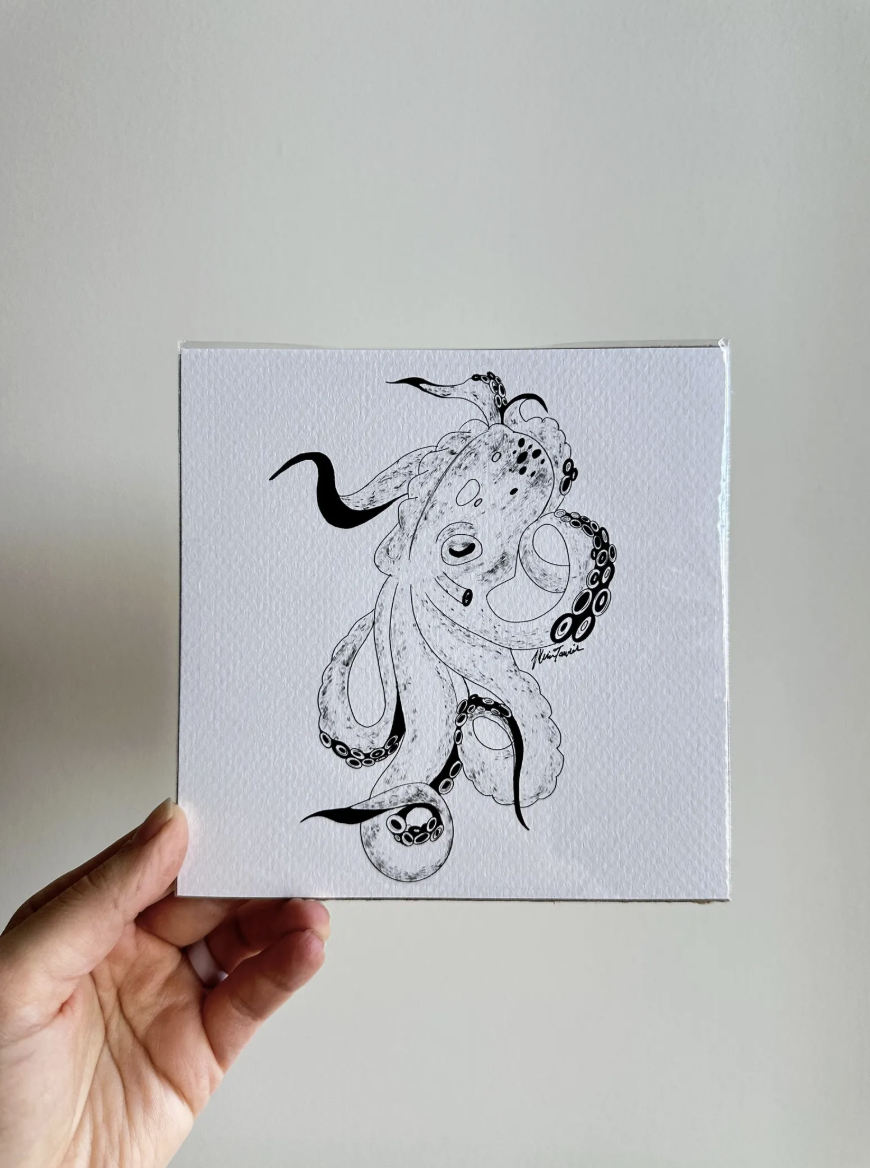 Octopus Art Print: Archival Nautical Decor (5.5"x5.5")