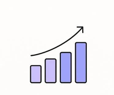 Bar chart with four ascending purple bars and an upward trending arrow
