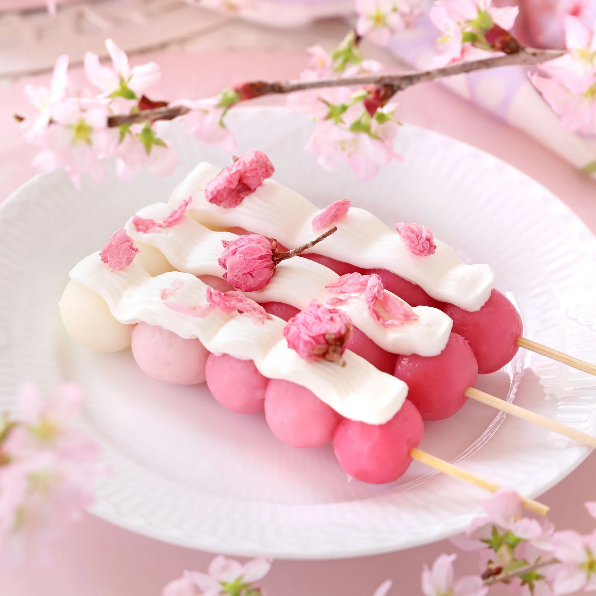 sakura dango japanese cherry blossom dumplings pink white dessert spring food