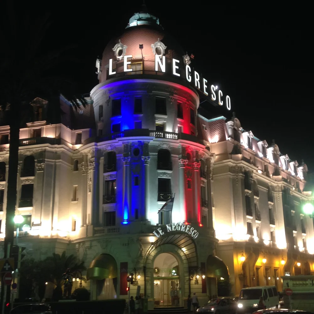 Le Negresco luxury hotel facade Tricolor Nice France