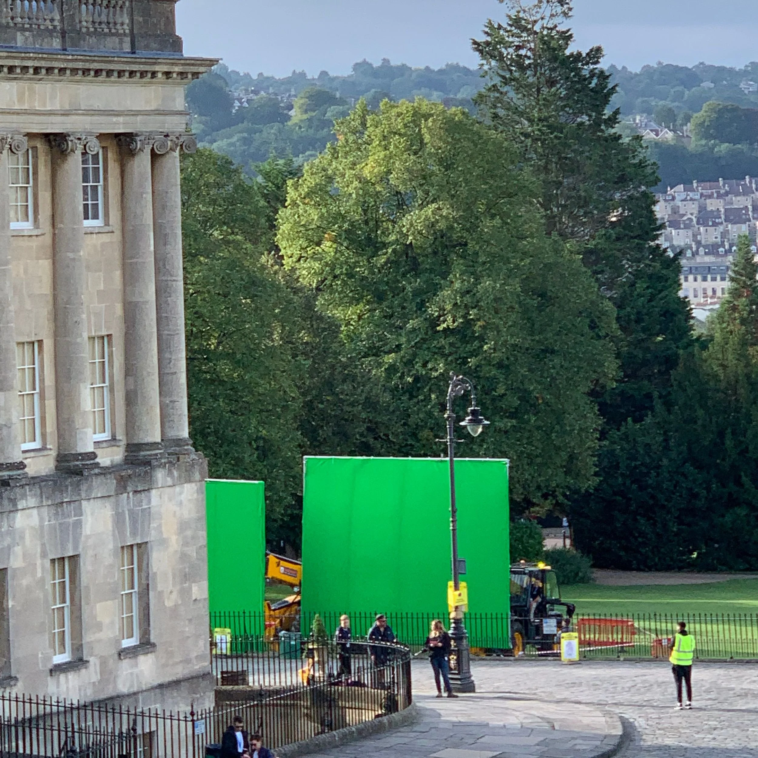 Giant Green Screen outside No. 1 Royal Crescent Bath for Bridgerton Filming in 2010.jpg