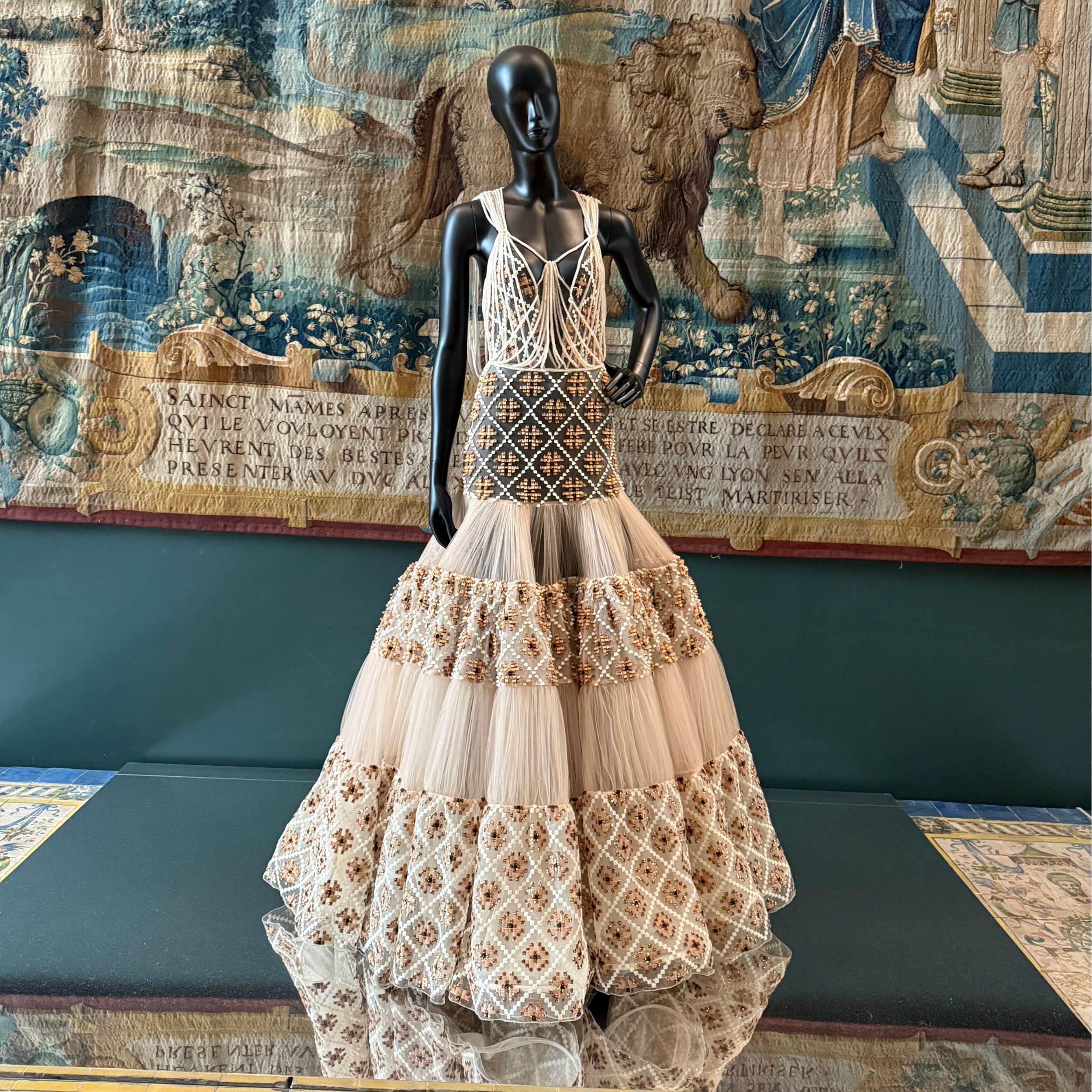 Fendi dress by Silvia Venturini Fendi from 2019–2020 displayed at the Louvre Couture exhibition