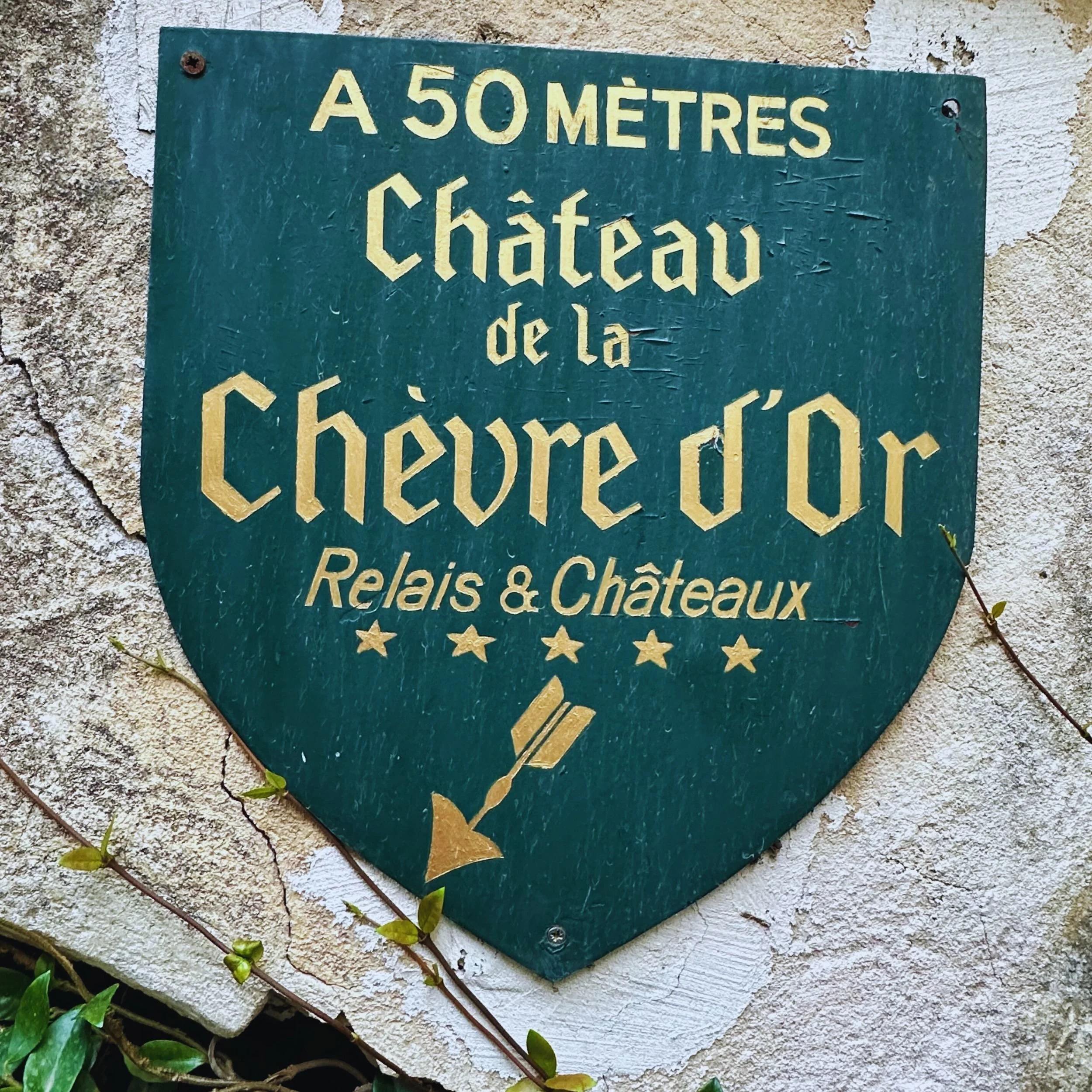 Relais & Châteaux plaque at Château de la Chèvre d’Or in Èze Village