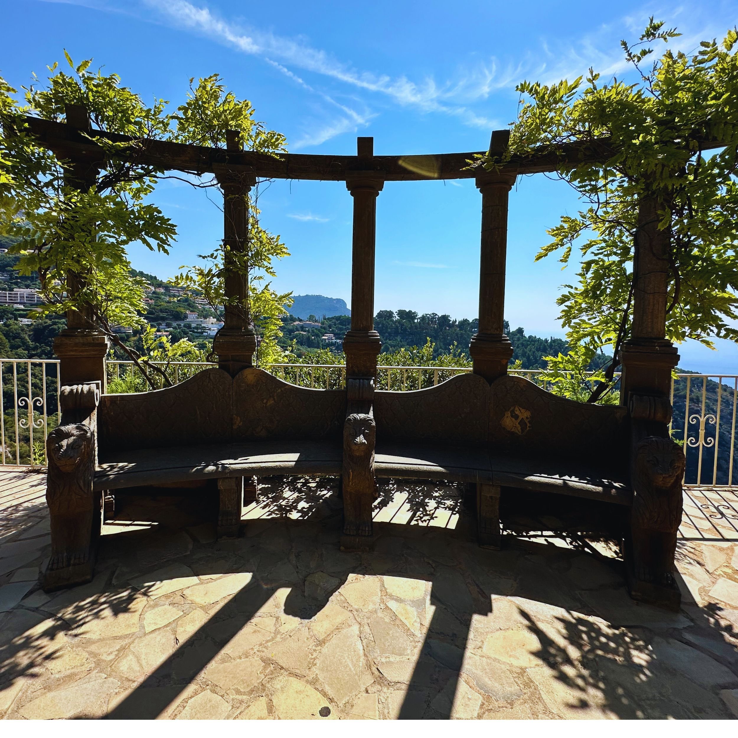 framed view of the Mediterranean Sea from the hotel grounds at Château de la Chèvre d’Or in Èze