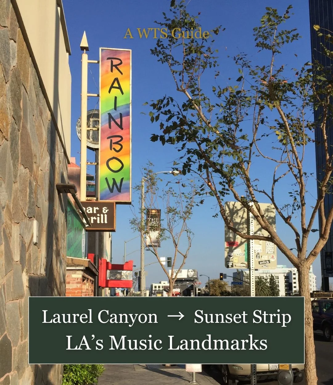 Street-level view of the Roxy Theatre on Sunset Strip in West Hollywood, with the iconic red façade and neon sign overlooking the pavement and passing traffic, a key landmark in Los Angeles music history