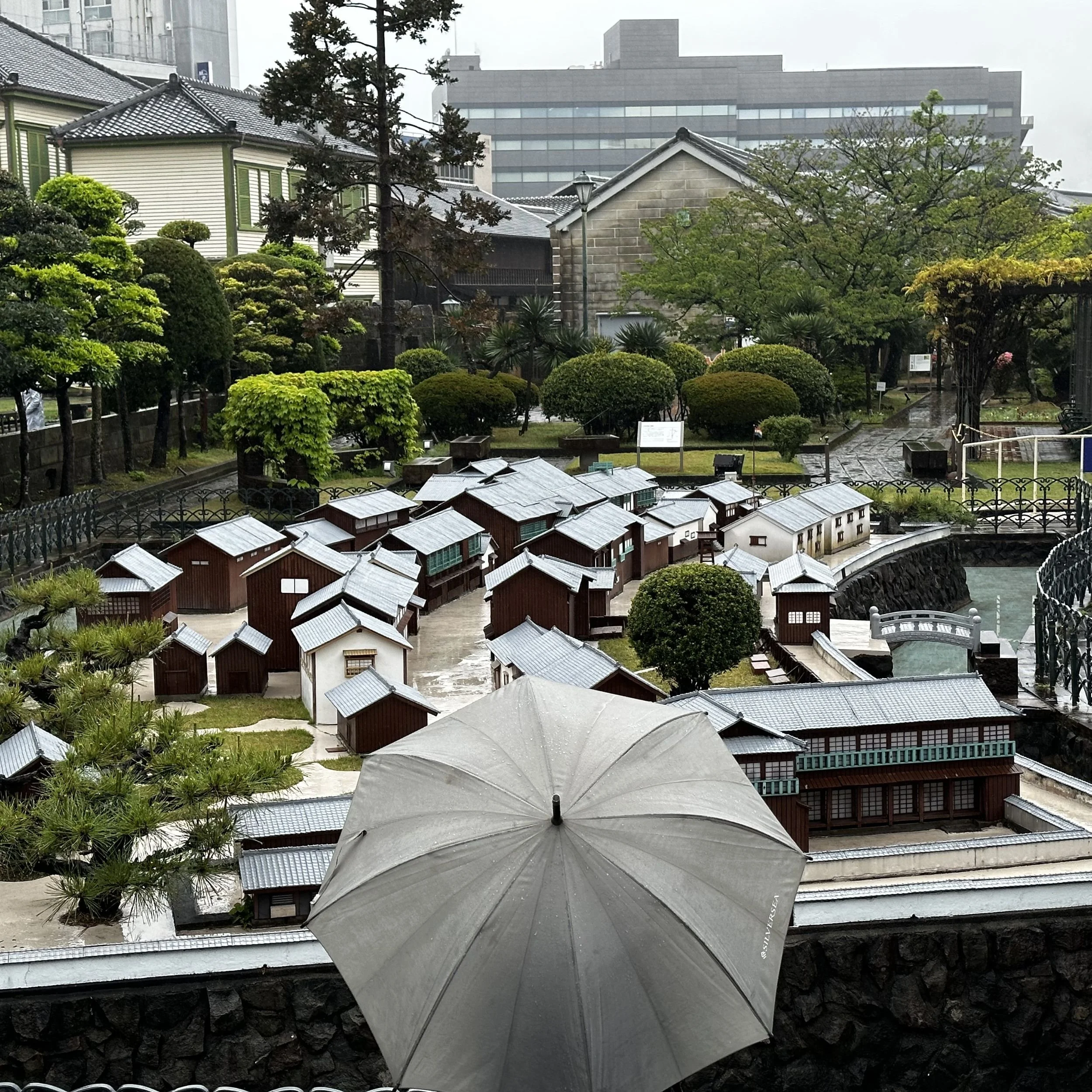 Scale model of Dejima trading post in Nagasaki showing the Edo period Dutch enclave where foreign merchants lived and traded