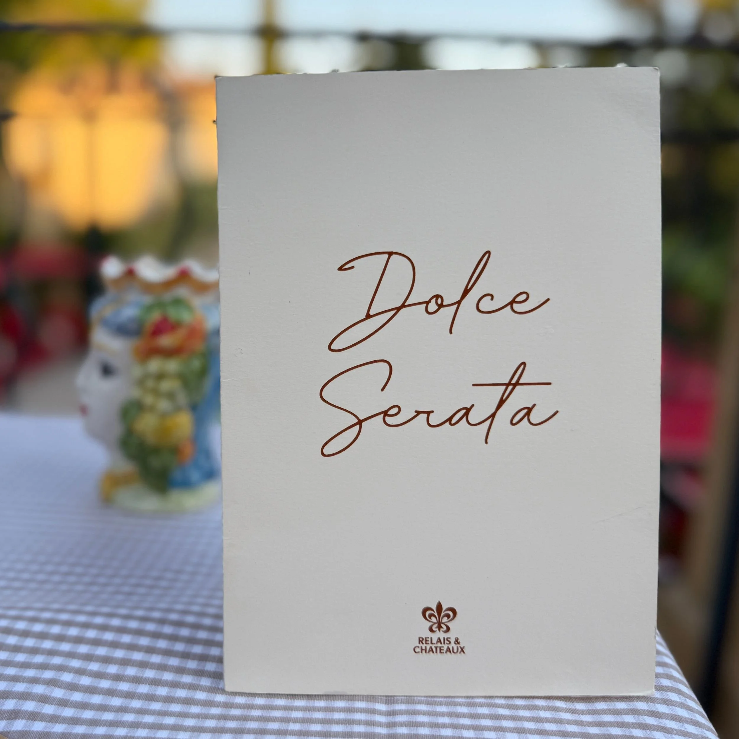 Dolce Serata menu on a table at Villa Gallici in Aix-en-Provence