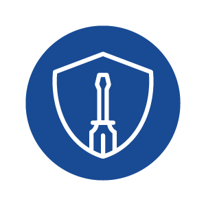 A shield with a torch inside it on a blue background.