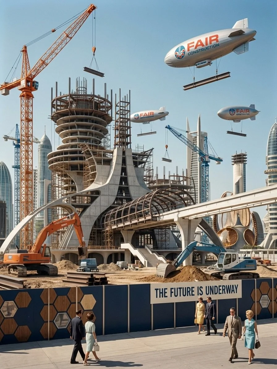 The Fair is always expanding! Can you name the pavilion being built here?

#aiarchitecture #construction #worldsfair #retrofuturism