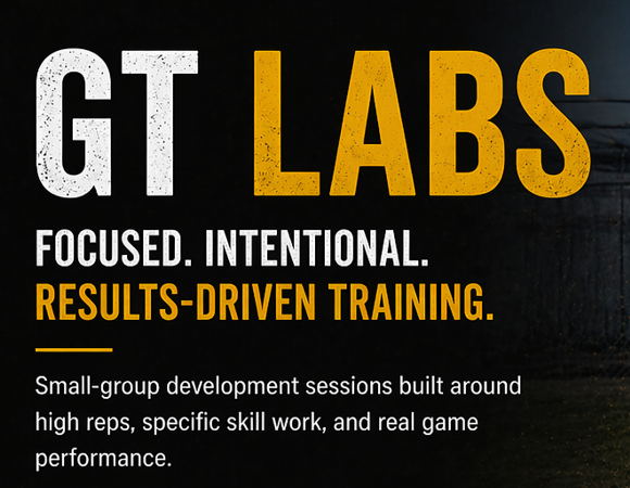 GT Labs logo with tagline 'Focused. Intentional. Results-Driven Training' on a dark background with white and yellow text.