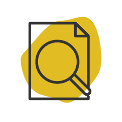 Icon of a magnifying glass over a document with a folded corner, yellow background