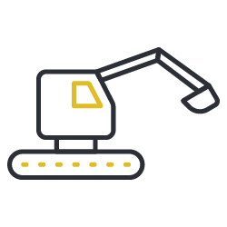 Outline illustration of a construction excavator with a bucket