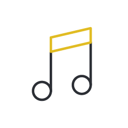 Stylized musical note with a yellow rectangular shape at the top