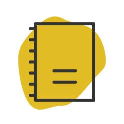 Icon of a yellow spiral notepad with a yellow piece of paper on top, representing notes or documents.