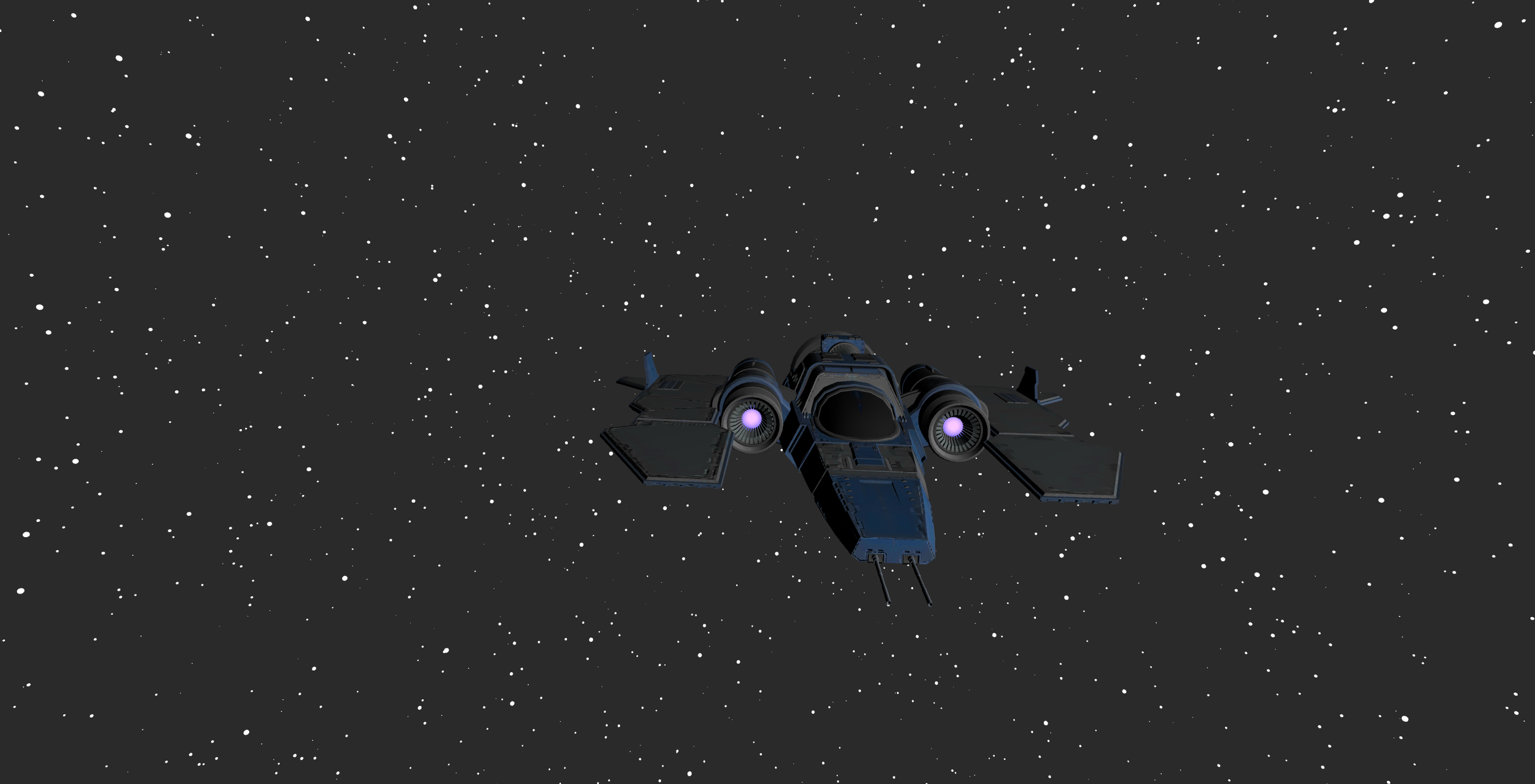 A spaceship flying through outer space starfield