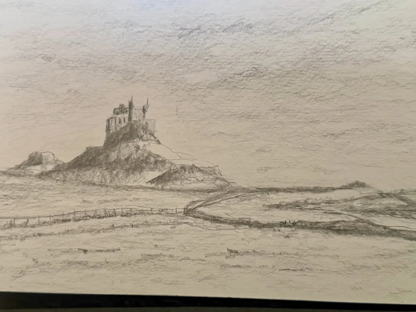 Quick sketch I did last night following my visit to Lindisfarne yesterday. Possibly inspired to do a painting of it. #pencilsketch #lindisfarne #lindisfarnecastle #holyisland #artistsoninstagram