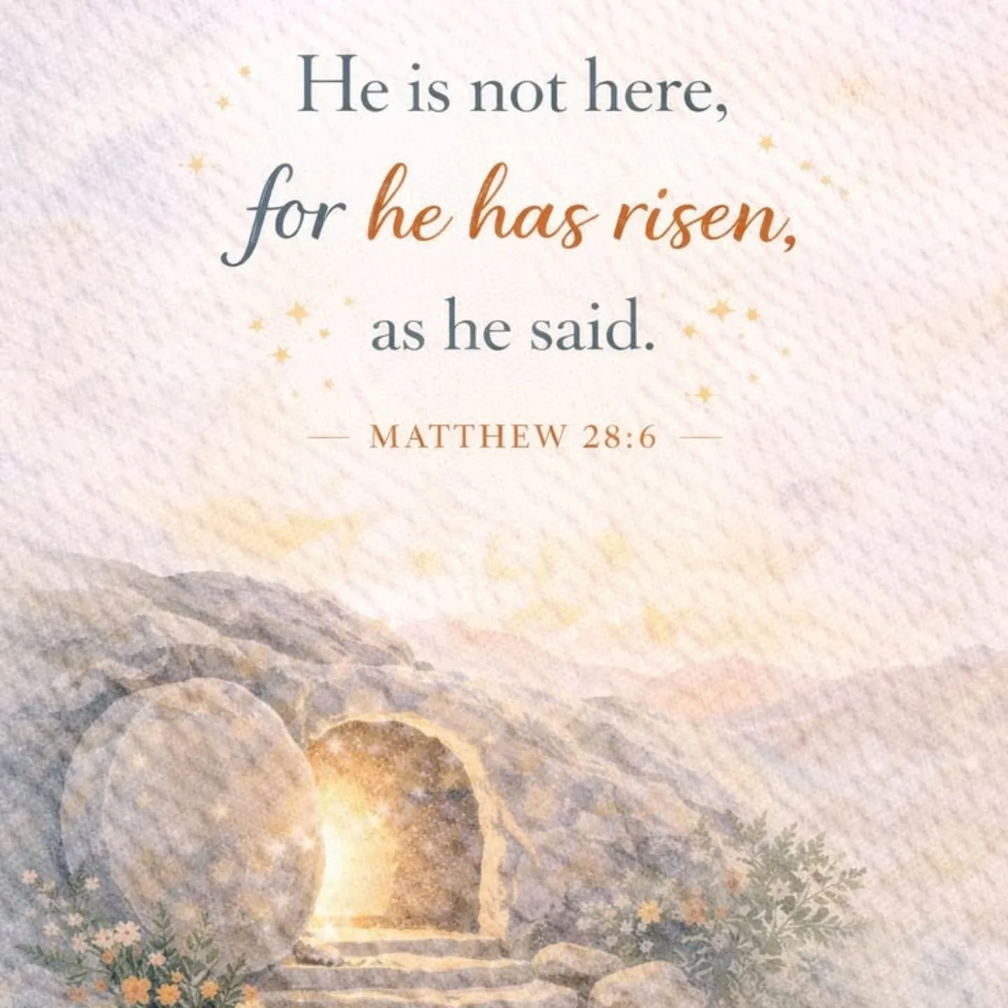 Happy Easter 

&ldquo;He is not here; he has risen! Remember how he told you, while he was still with you in Galilee: &lsquo;The Son of Man must be delivered over to the hands of sinners, be crucified and on the third day be raised again" Luke 2