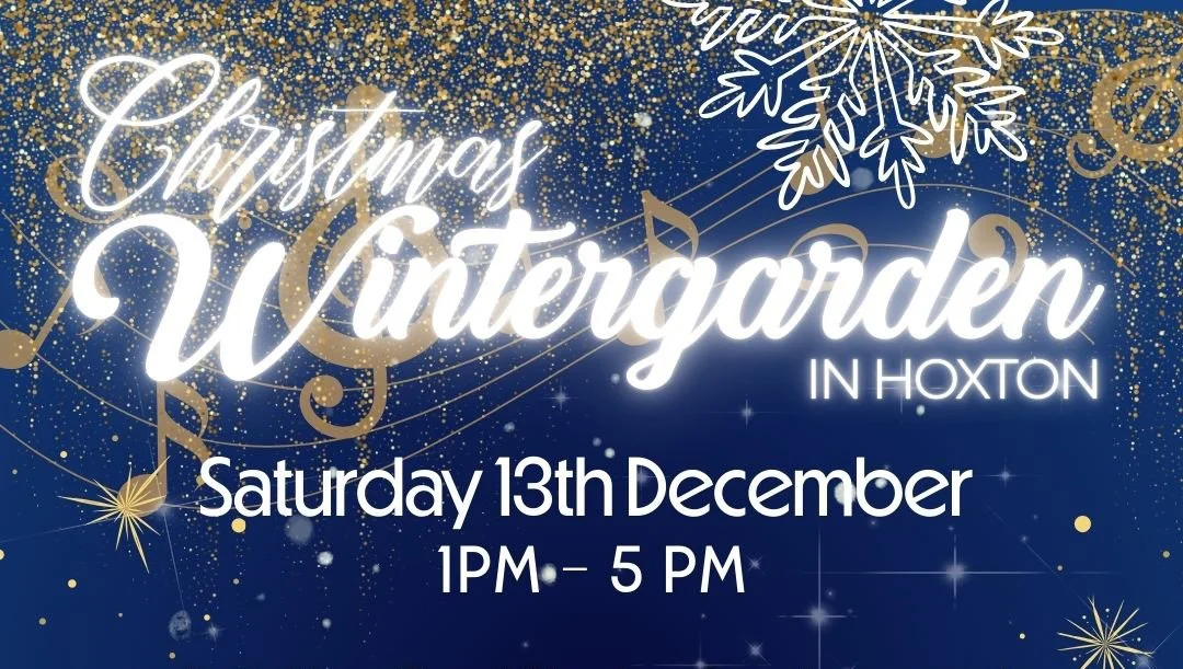 Christmas Wintergarden in Hoxton on a wintery, sparkling background