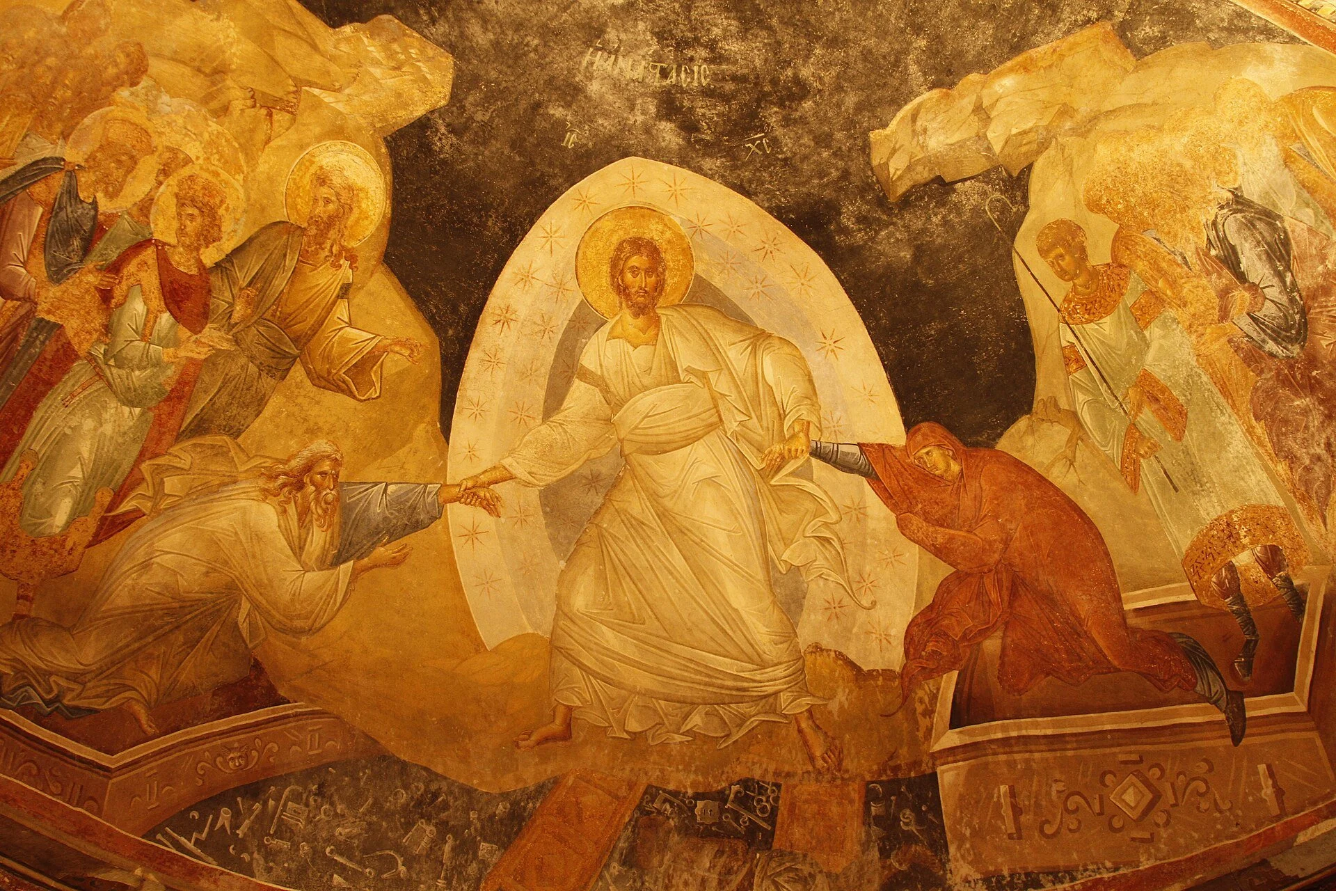 Late Byzantine fresco of the Harrowing of Hell (Anastasis), Chora Church in Constantinople (modern Istanbul).