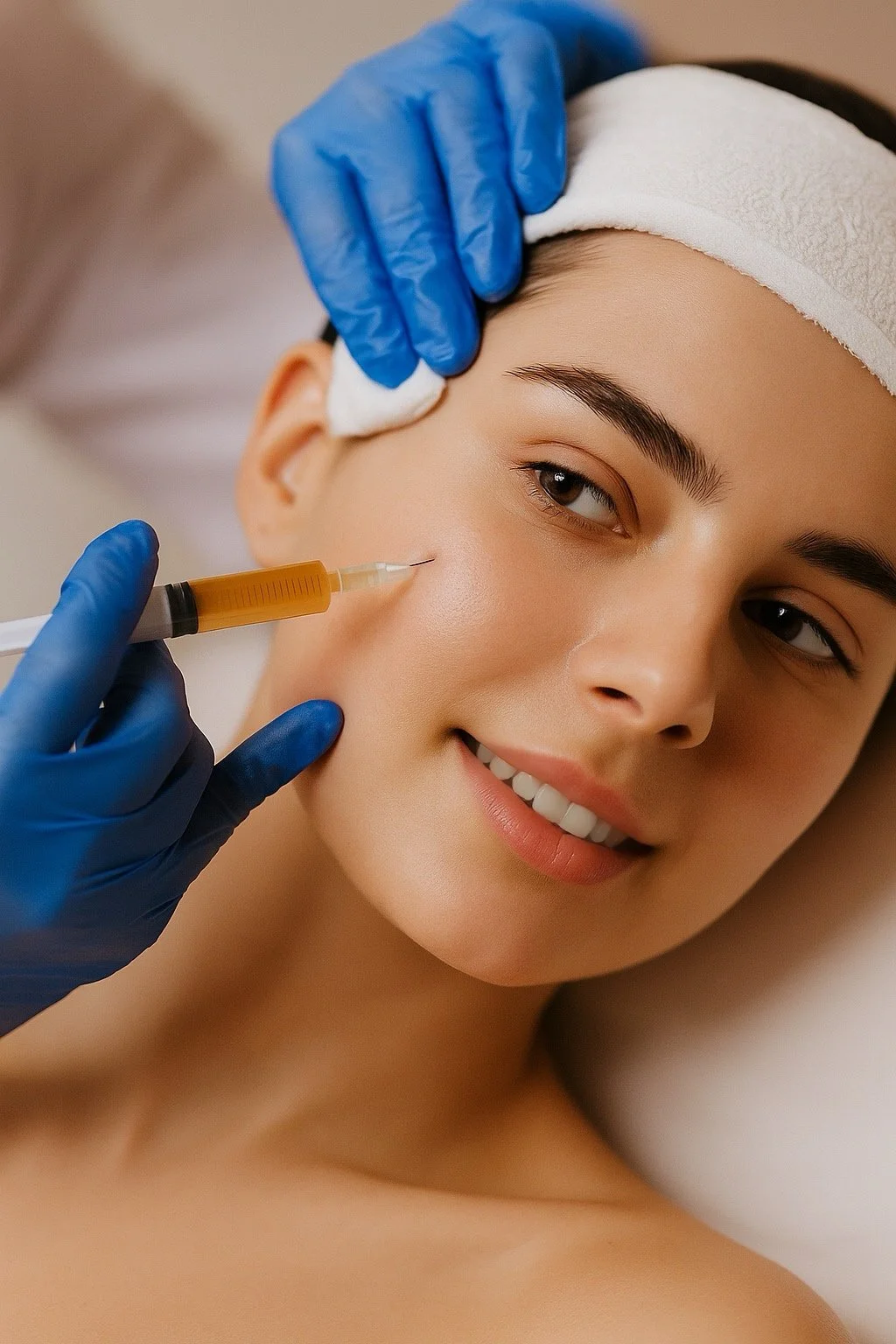 Woman receiving PRP injections in a clinical setting, representing regenerative aesthetic treatments at Valere Medical Aesthetics