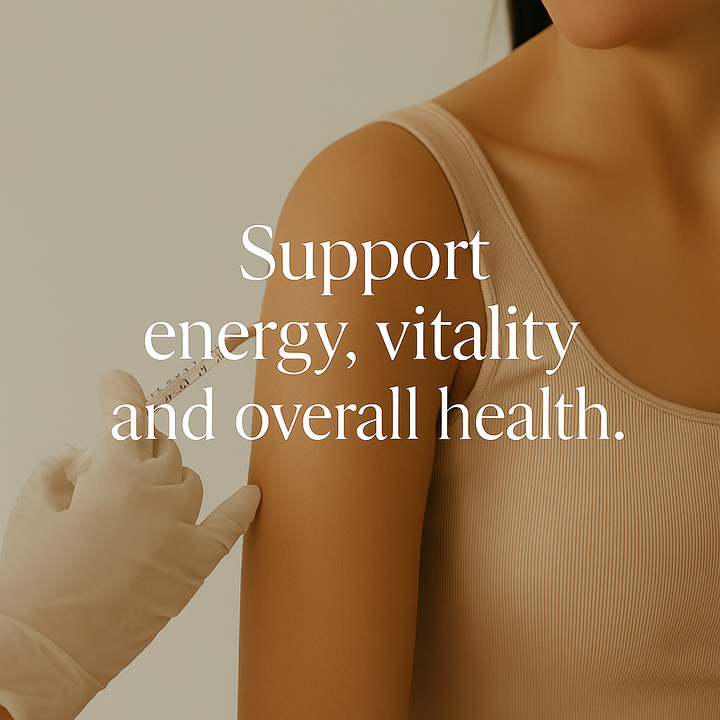 A person in a beige tank top receiving a Wellness injection administered in the deltoid area, reflecting Valere Medical Aesthetics’ focus on preventive and restorative health support