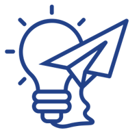 Dark blue icon depicting a shining lightbulb