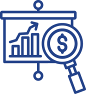 Dark blue icon depicting funding and finance