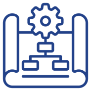 Dark blue icon depicting program implementation