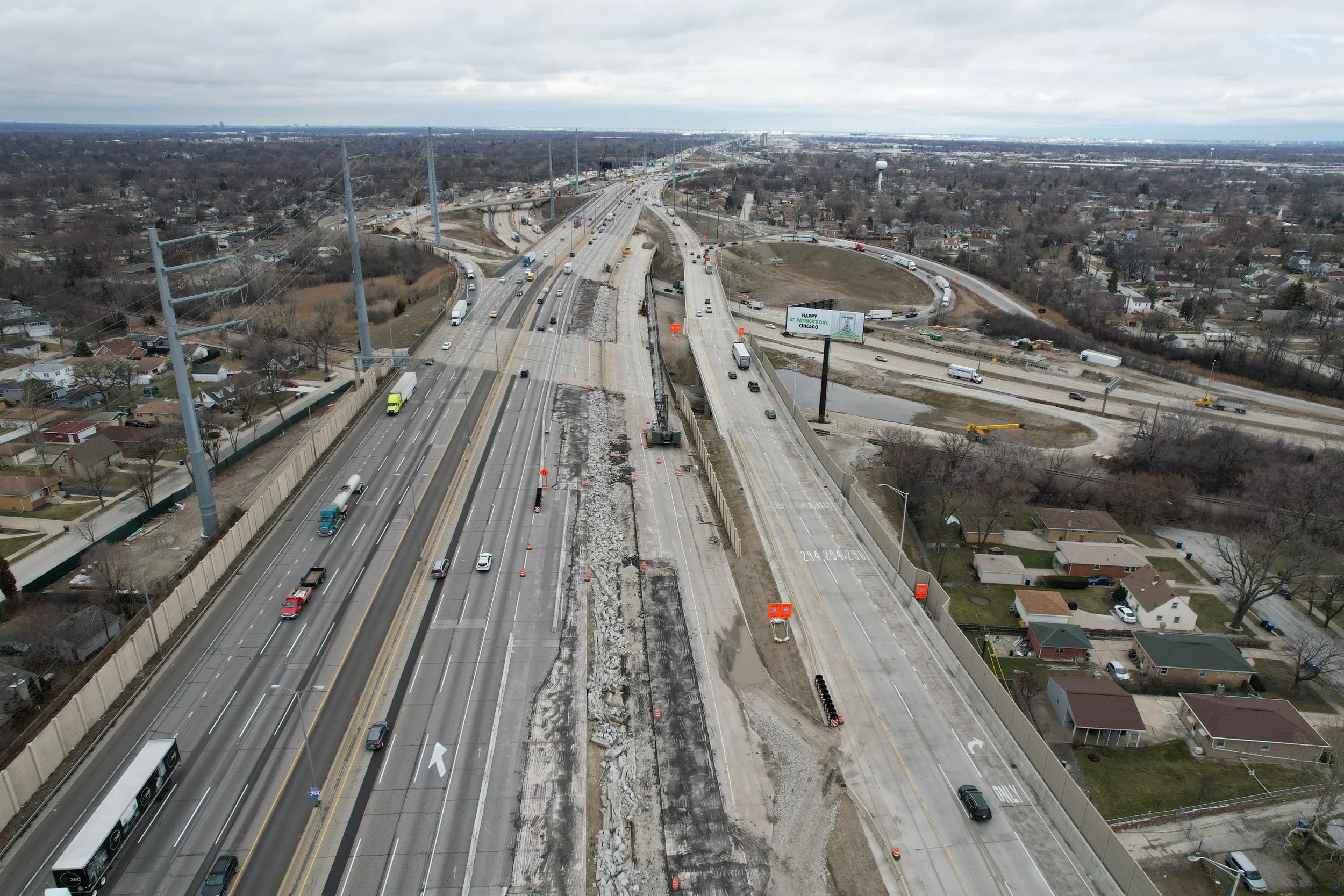 Aerial view of the I-290/I-88 interchange at I-294, taken from Butterfield Rd