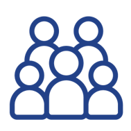 Dark blue icon depicting a group of people