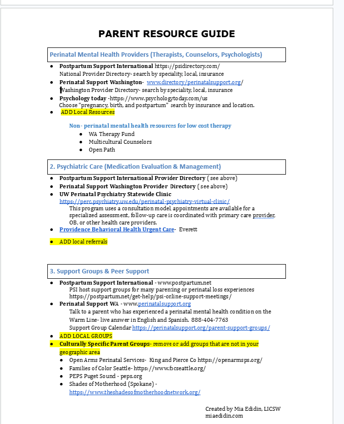 Perinatal Mental Health Resource Guide Template