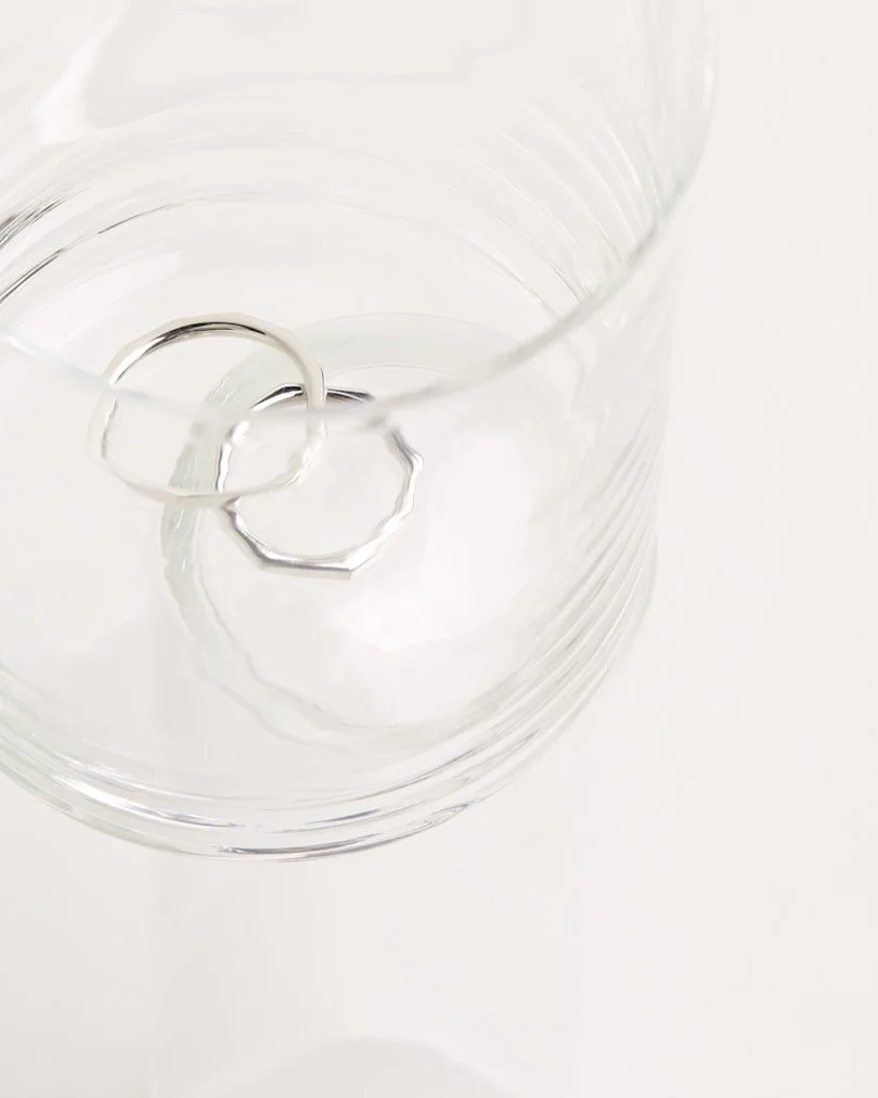 I made the first model for the NO.8 ring over six years ago during my training as a goldsmith. A second, the NO.12 ring, named after its twelve corners, completed this set a while later. Since then, I&rsquo;ve worn the two rings  almost every day. Th