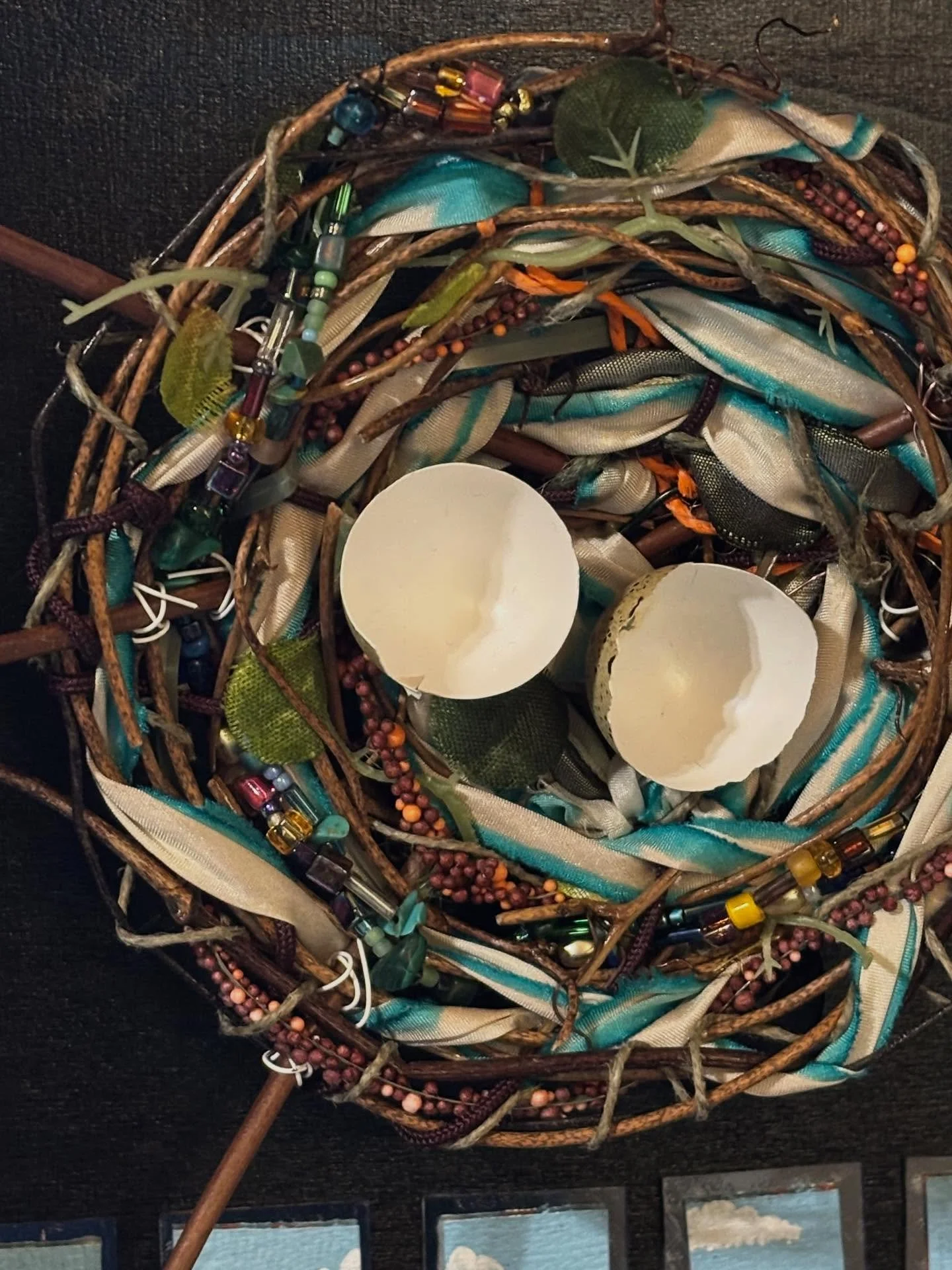 Here are some imperfect photographs of the most recent piece I&rsquo;ve been working on. &ldquo;Empty Nest/New Beginning&rdquo; chronicles the energetic shift that happens when nest-building gives way to ladder-weaving and tending to one&rsquo;s own 