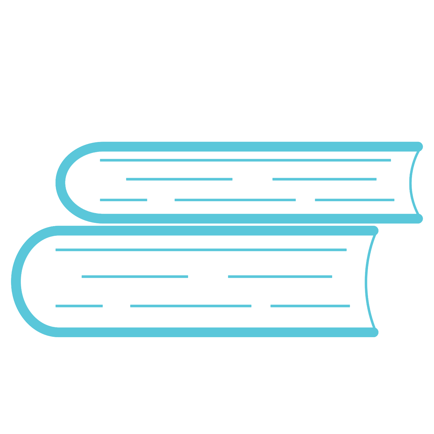 Outline drawing of two stacked books with a light blue cover on a black background.