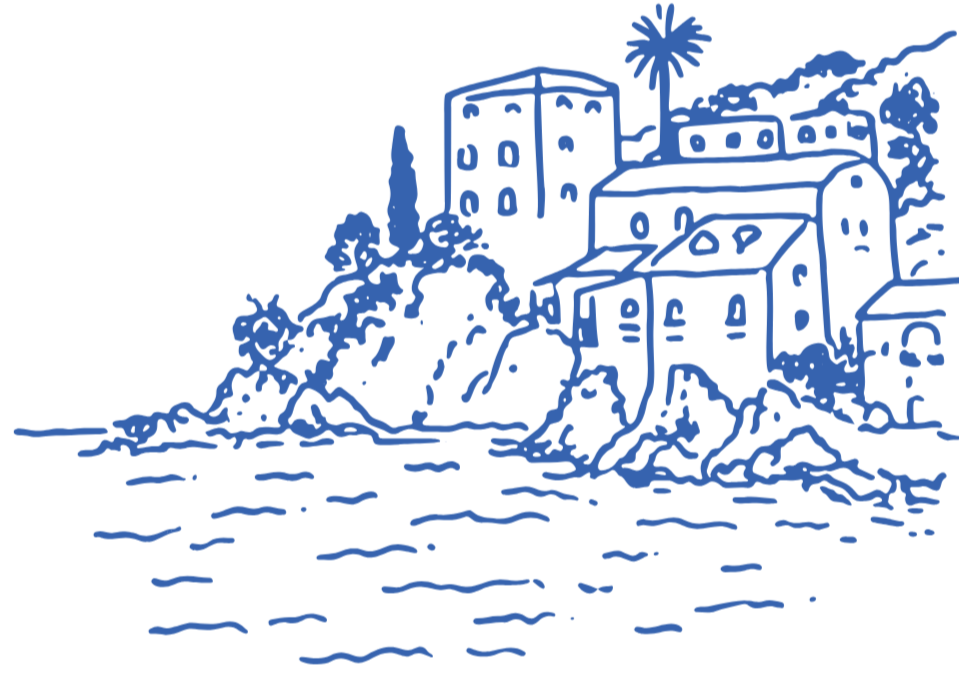 Blue graphic of the amalfi coast