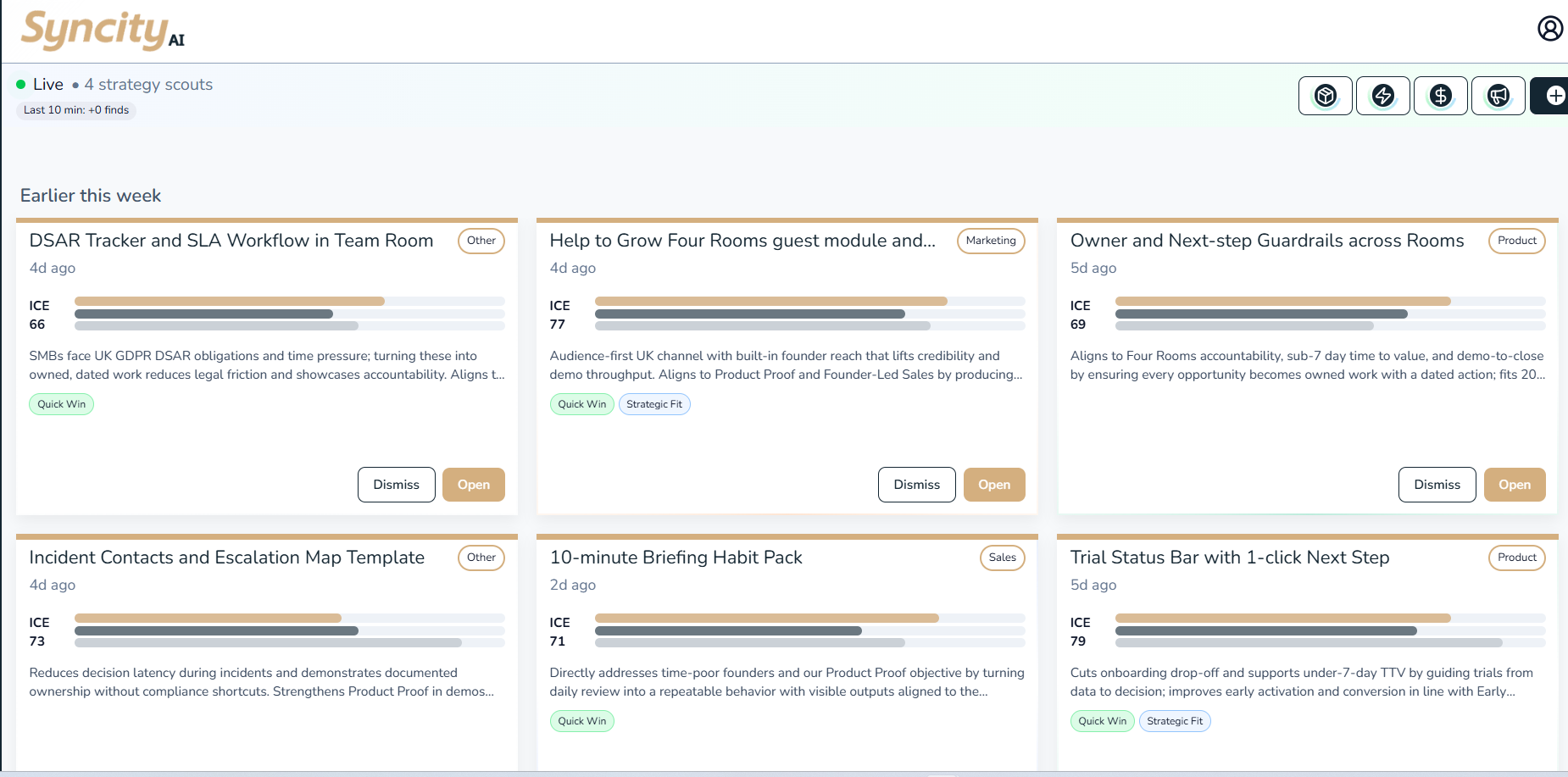 Screenshot of a project management dashboard with cards displaying project titles, progress bars, tags, and brief descriptions, all organized in a grid layout.