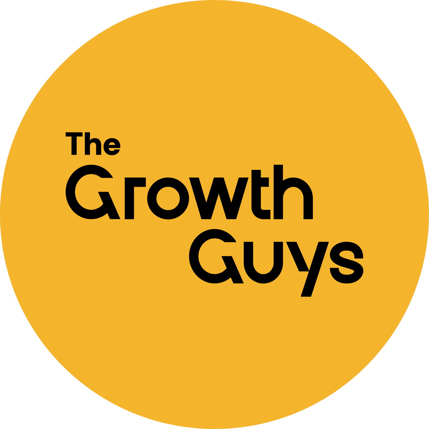 A yellow circle with the text 'The Growth Guys' in black, bold font.