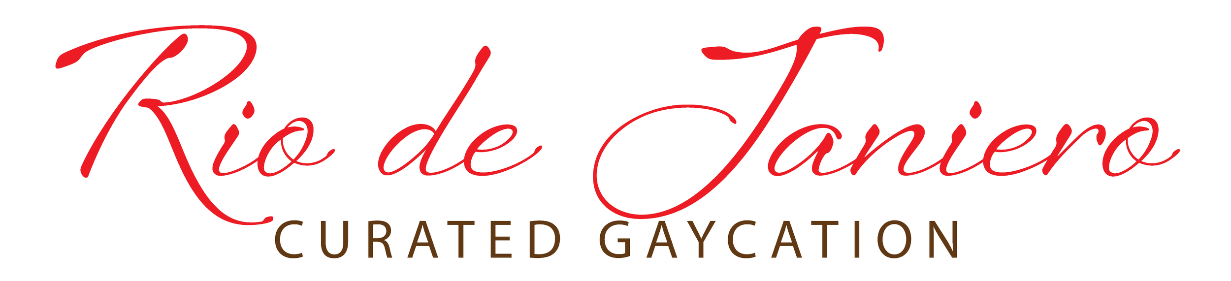 Logo for Rio de Janeiro Curated Gaycation in red cursive and brown text.