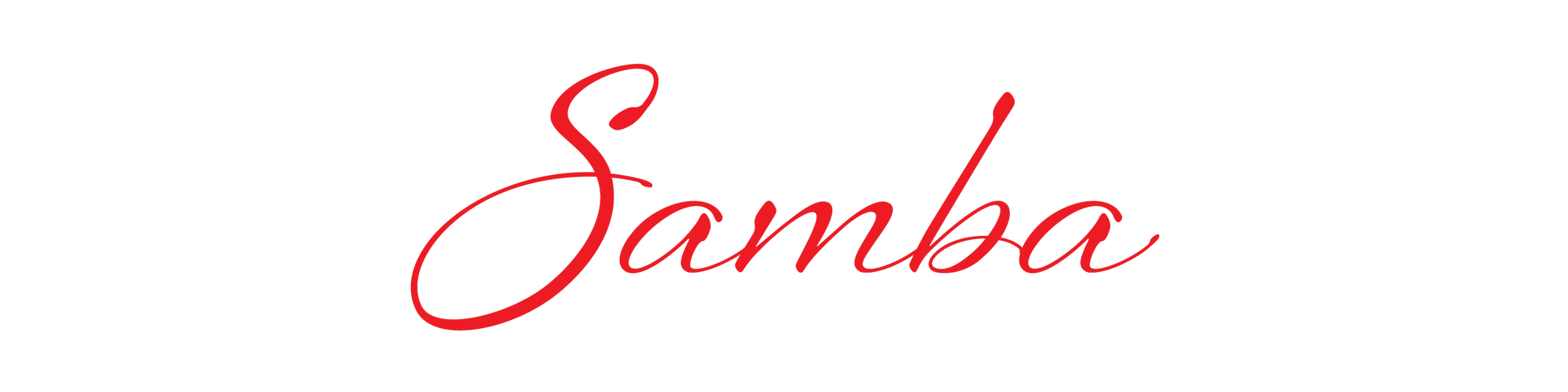 Stylized red script spelling 'Samba' on a black background.