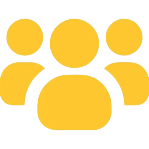 Simple illustration of six yellow circles arranged as a group or network.