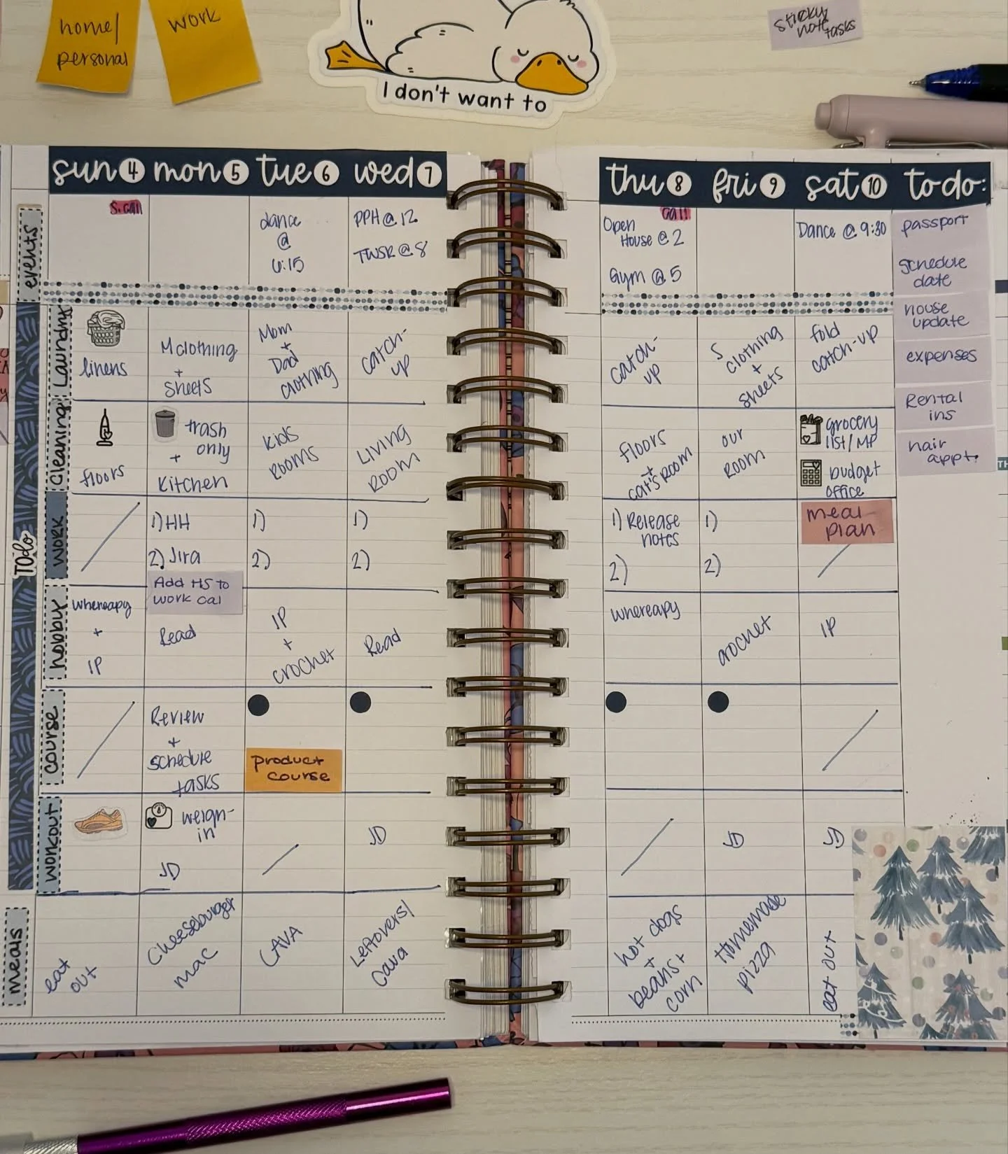 Week 2 - 1.4.26-1.10.26

Back at it after a nice long holiday break. This calls for more functional than decorative AND I&rsquo;ve been wanting to switch up my weekly spread. I&rsquo;m leaving my work calendar totally digital (no more copying it into