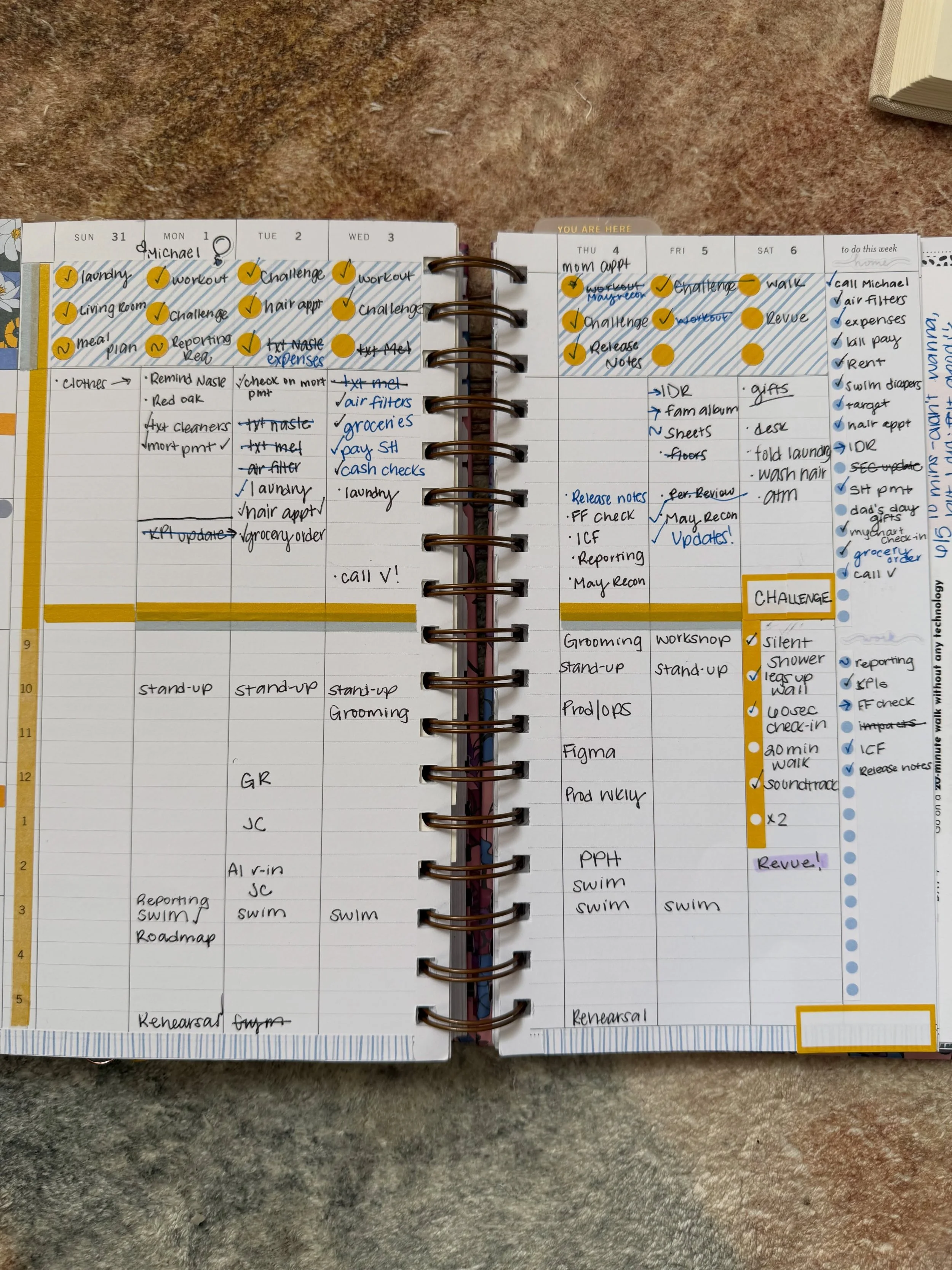 this spread did exactly what i needed it to do this week 🌻

there&rsquo;s something about a layout that just works. you open it, you know exactly where everything goes, and somehow this busy week felt doable. Small chunks lead to sanity!

do you hav