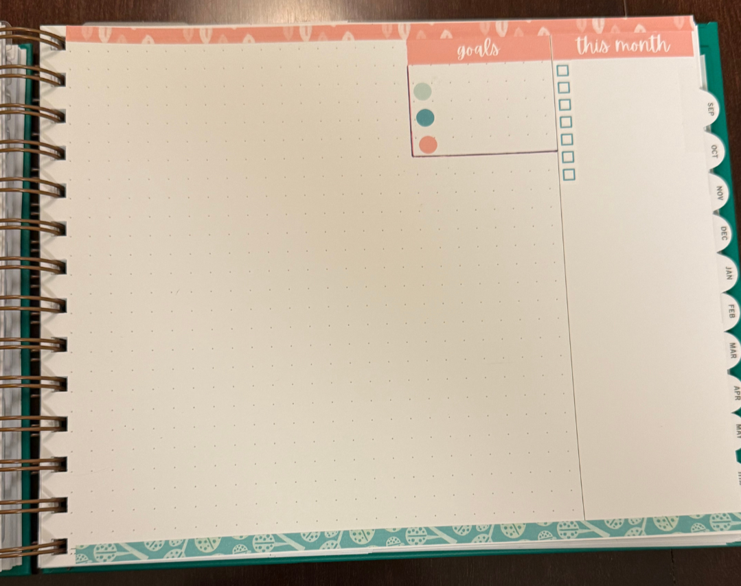 Laurel Denise Nancy small planner dashboard page used for monthly tracking