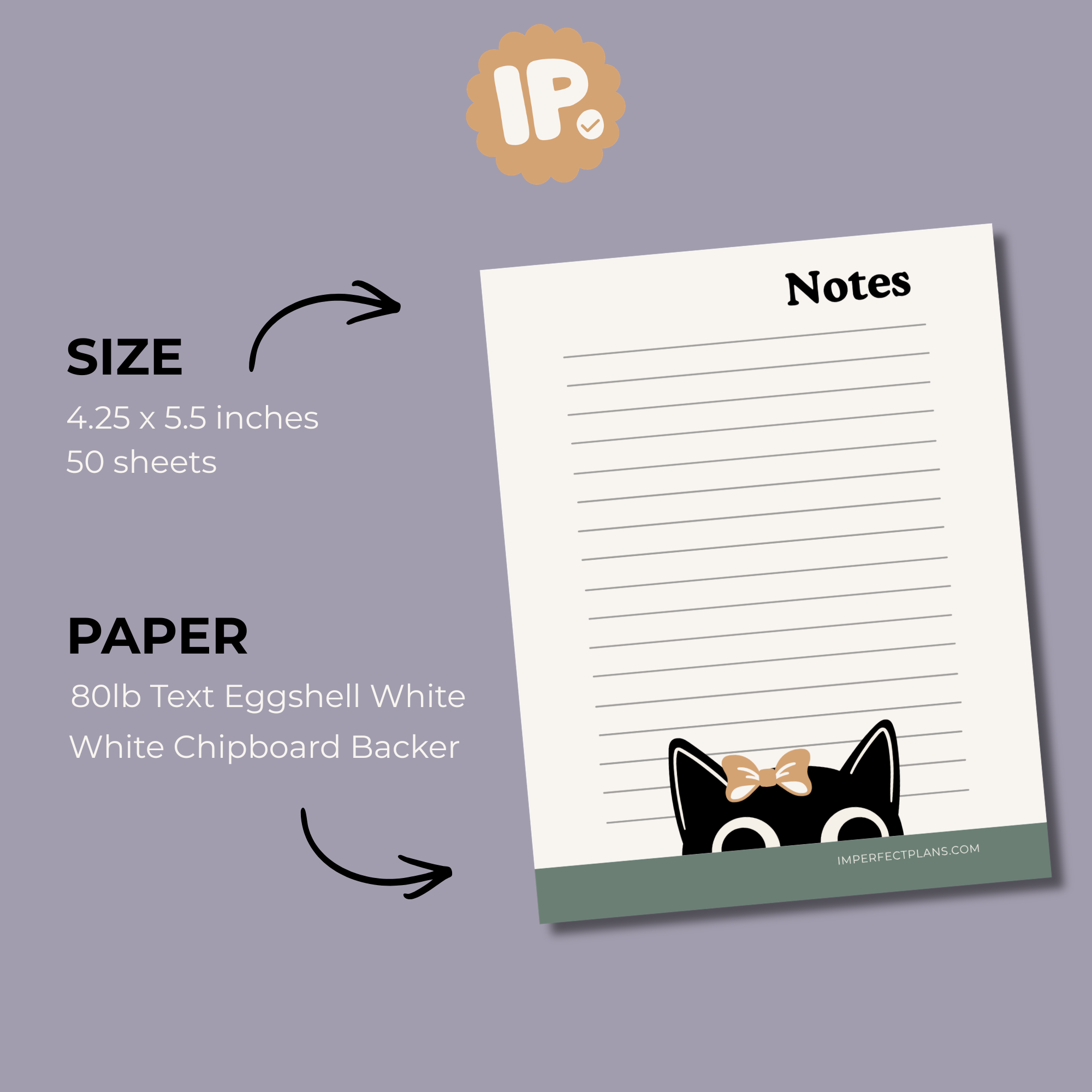 A sheet of white paper with lined writing space, featuring a black cat with a tan bow on its head, partly visible at the bottom right corner.
