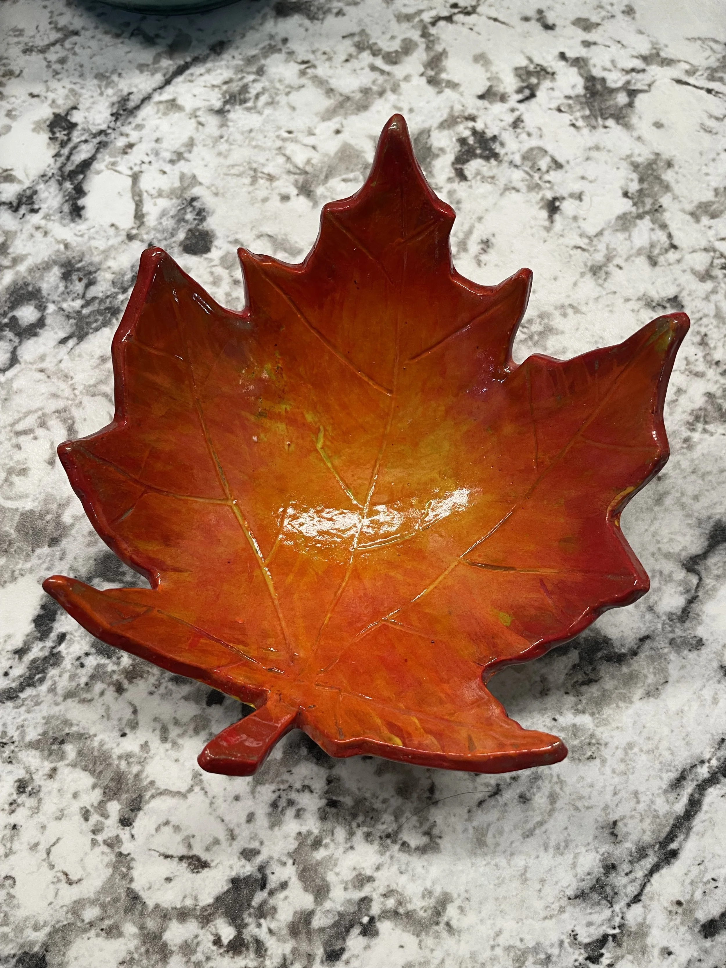 Orange Flame Maple Leaf Trinket Bowl